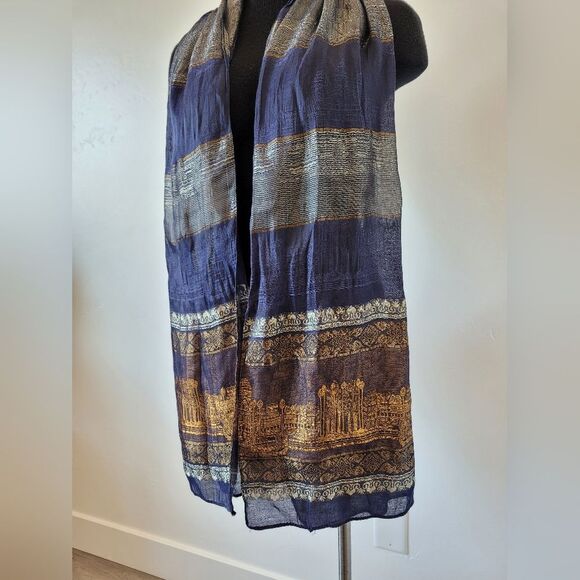 100% Silk Taj Mahal Rectangle Scarf Indian Culture Traditional Made In Cambodia - Picture 3 of 11